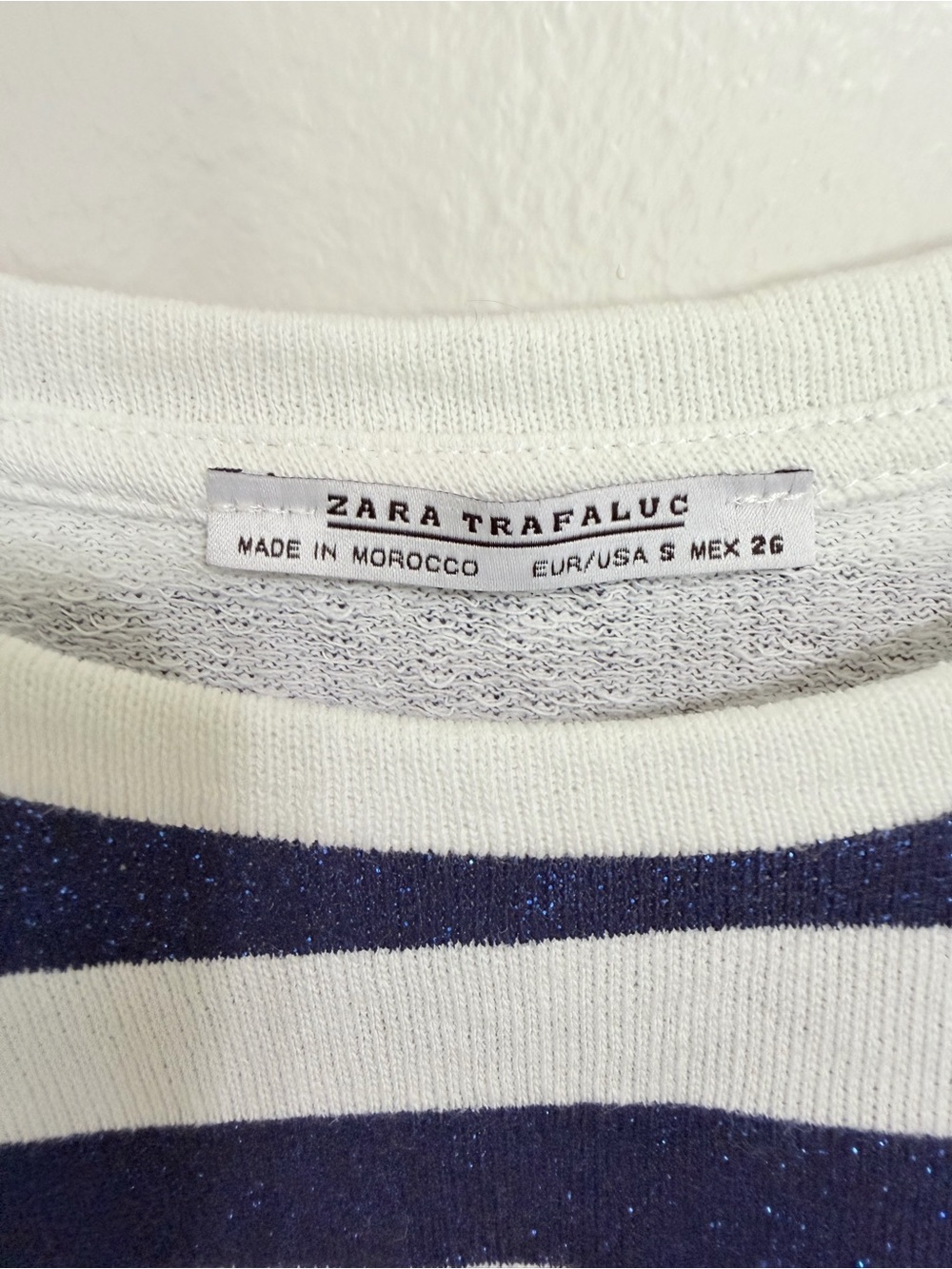 Zara Trafaluc Metallic Navy Blue & White Striped Oversized Pocket Tee - Picture 4 of 14